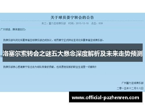 洛塞尔索转会之谜五大悬念深度解析及未来走势预测